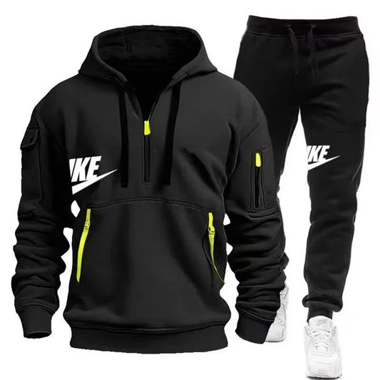 2025 New men's autumn and winter suit zipper hoodie + trousers suit casual men's sportswear warm suit