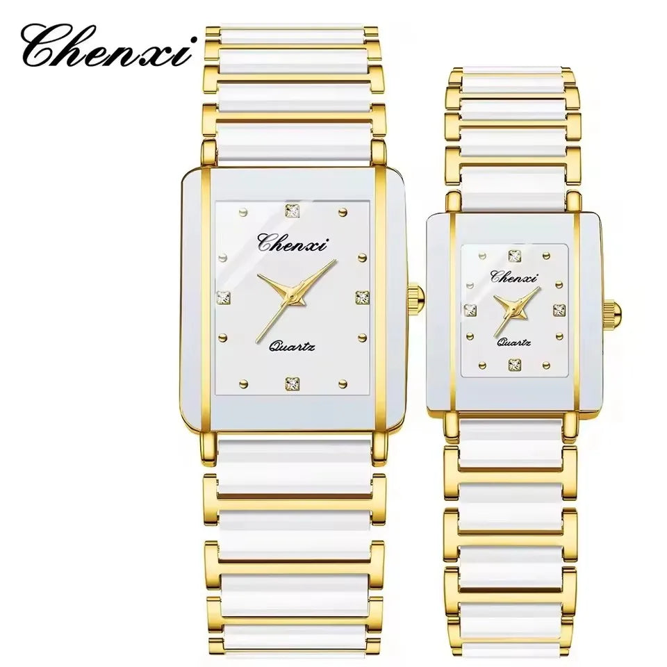 CHENXI 104A Couple's Quartz Watch Gold Black and White Ceramic Luxury Watch Men's and Women's Valentine's Day Gift Watch reloj