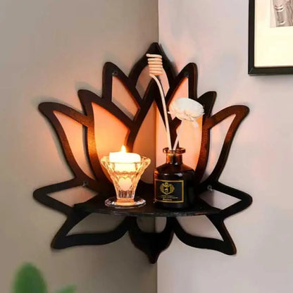 Wooden Lotus Hollow Wall Shelf | Aromatherapy Organizer & Essential Oil Candle Holder for Home Decoration