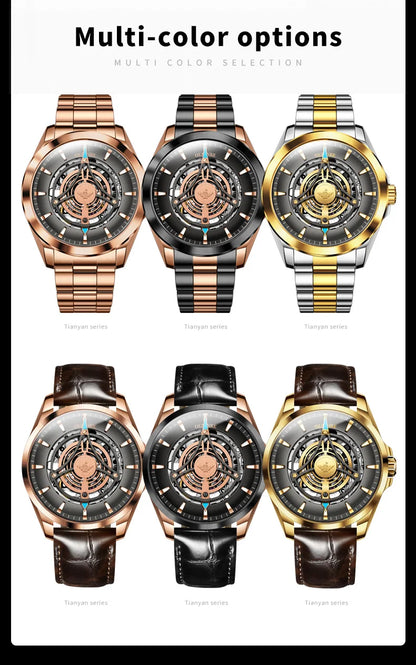 OUPINKE 3206 Automatic Mechanical Watch for Men Hollow 40mm Dial Original Hand Clock Synthetic Sapphire Mirror Leather Man Watch