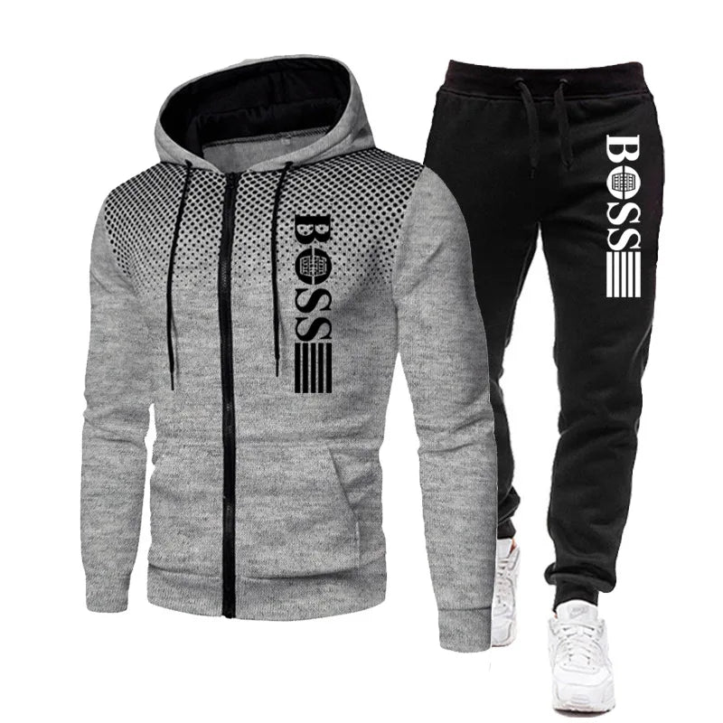 2025 New Men's zippered hoodie + Casual Pants Set for Autumn and Winter fashion Fitness and Warm sportswear Two-piece set