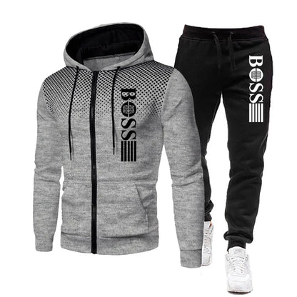 2025 New Men's zippered hoodie + Casual Pants Set for Autumn and Winter fashion Fitness and Warm sportswear Two-piece set