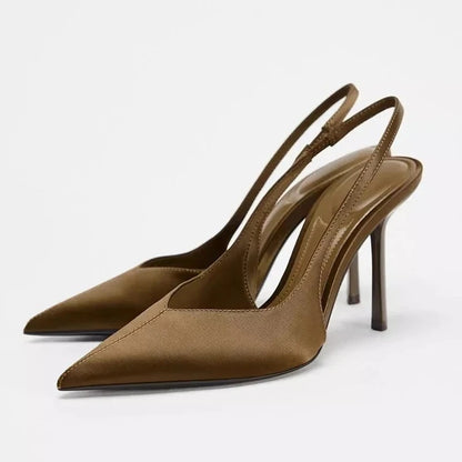 2025 New Summer Heeled Sandals Elegant Back Strap Designer Pumps Women Sexy Pointed Toe High Heels Fashion Banquet Dress Shoes