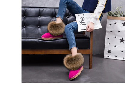 2024 Fur One Fox Hair Snow Boots Women'S Leather Low Short Tube Fashion Cowhide Snow Boots Women'S Short Boots