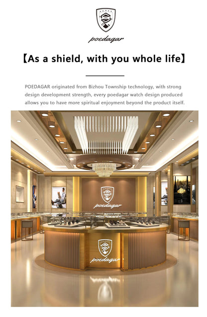 POEDAGAR High Quality Watch For Men Luxury Luminous Waterproof Week Calendar Man Clock Leather Square Men's Quartz Watches Reloj