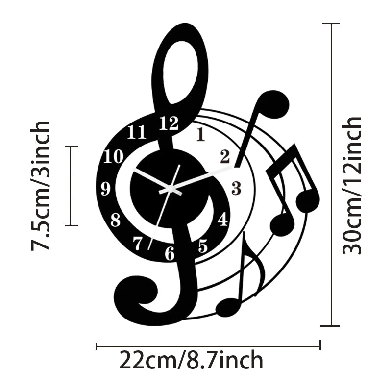 Music Note Acrylic Wall Clock | Silent Decorative Wall Clock for Living Room, Bedroom & Classroom