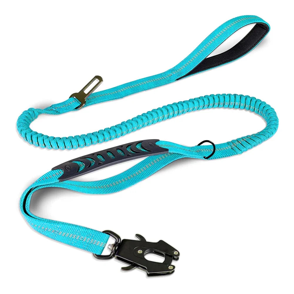Reflective Shock-Absorbing Dog Leash with Car Seatbelt | Heavy-Duty Tactical Bungee No-Pull Leash for Large Dogs