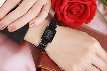 Fashion Rectangle Watch Women White Simulated Ceramics Watches Men Women Casual Quartz Wristwatches Couple Watch Unique Watch