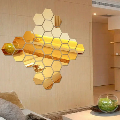 6/12PCS Acrylic Hexagon Wall Mirror Stickers | Self-Adhesive Mosaic Tile Decals for DIY Home Decoration & Art Gifts