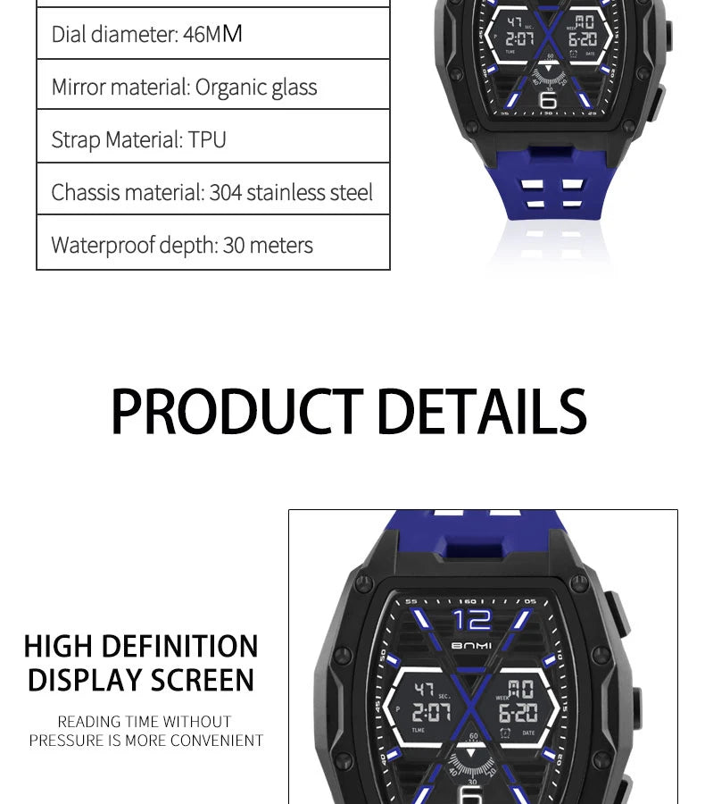 Multifunctional Sports Watches For Men Outdoor Waterproof Alarm Clock LED Digital Luminous Display Students Electronic Watch
