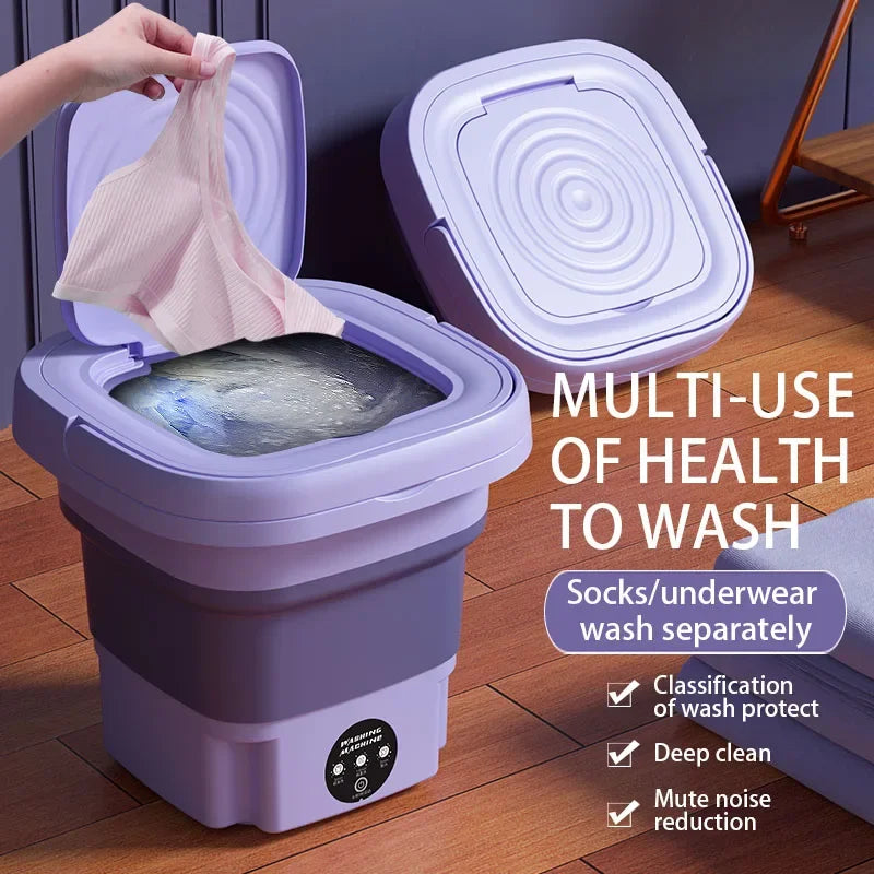 8L Folding Washing Machine Bucket for Clothes Socks Underwear Cleaning Washer Portable Small Travel Washing Machine EU/US Plug