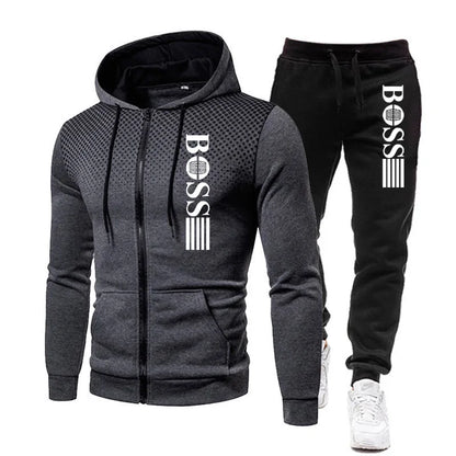 2025 New Men's zippered hoodie + Casual Pants Set for Autumn and Winter fashion Fitness and Warm sportswear Two-piece set