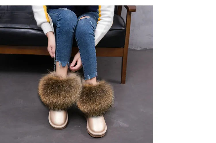 2024 Fur One Fox Hair Snow Boots Women'S Leather Low Short Tube Fashion Cowhide Snow Boots Women'S Short Boots