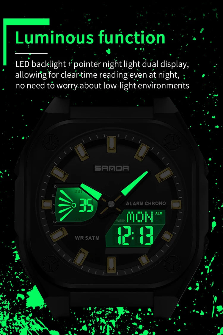 SANDA Quartz Watches for Men's Luxury Military Sport Chronograph Waterproof LED Dual Display Electronic Man Watches Reloj Hombre