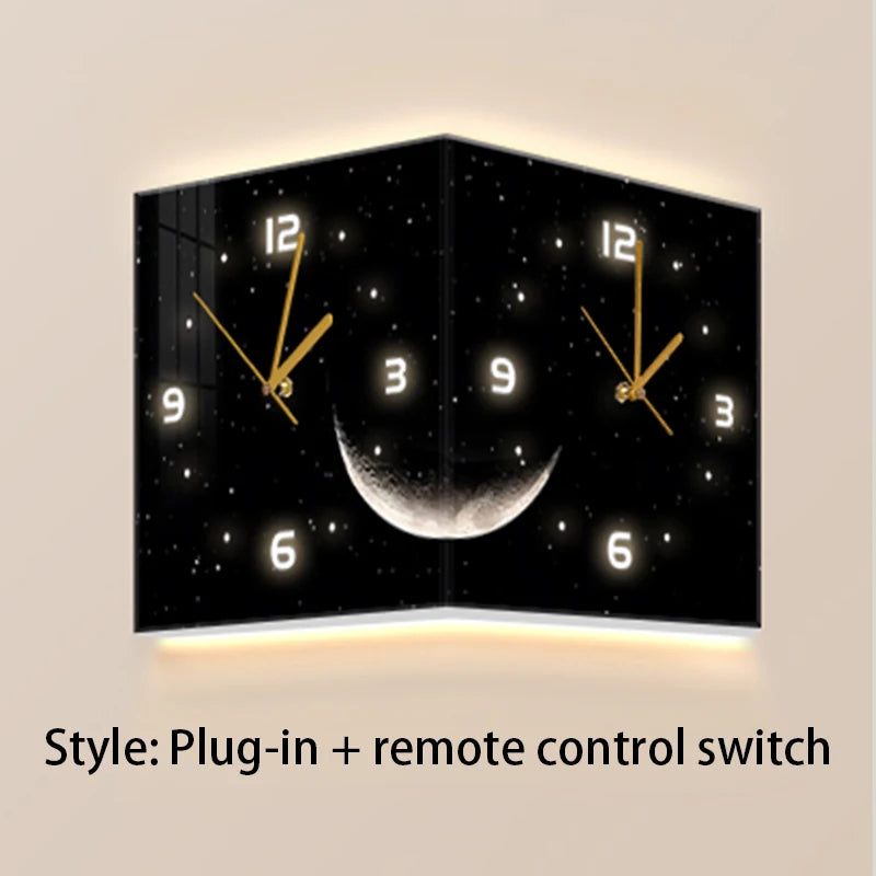 Modern Luxury Luminous Corner Wall Clock | Silent Digital Calendar Clock for Living Room & Bedroom Home Decor