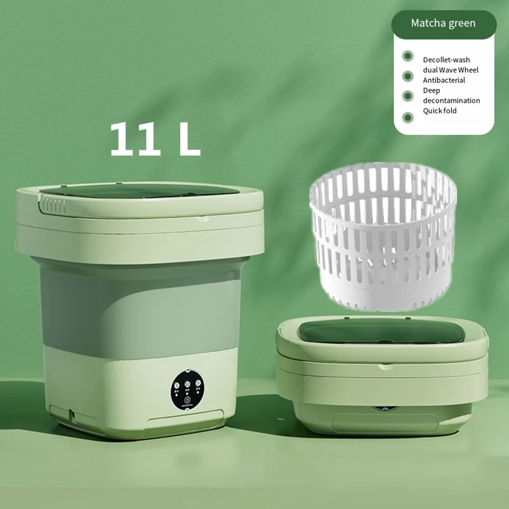 6L/11L Foldable Portable Washing Machine with Spin Dryer | Ultrasonic Mini Washer for Clothes, Underwear & Travel Use