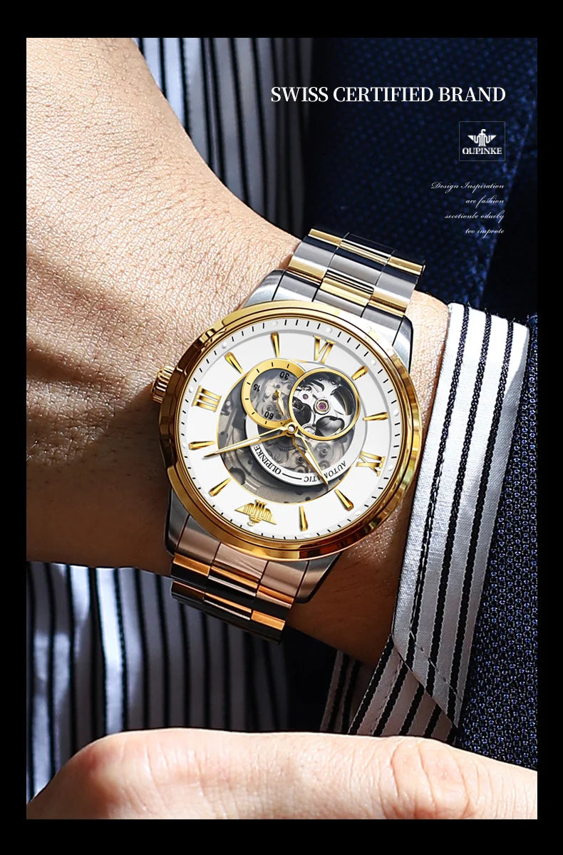 OUPINKE 3190 Hollow Automatic Mechanical Watch For Men Swiss Cerfiticate Brand Men's Watches Luxury Waterproof Man Hand Clock