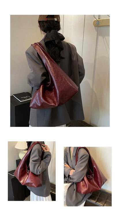 Big Black Shoulder Bags for Women Large Hobo Shopper Bag Solid Color Quality Soft Leather Crossbody Handbag Lady Travel Tote Bag