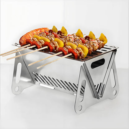Camping Grill Pro - 304 Steel Instant-Fold BBQ ✔SparkGuard & NSF-Certified (Tailgating/Picnic Essential)