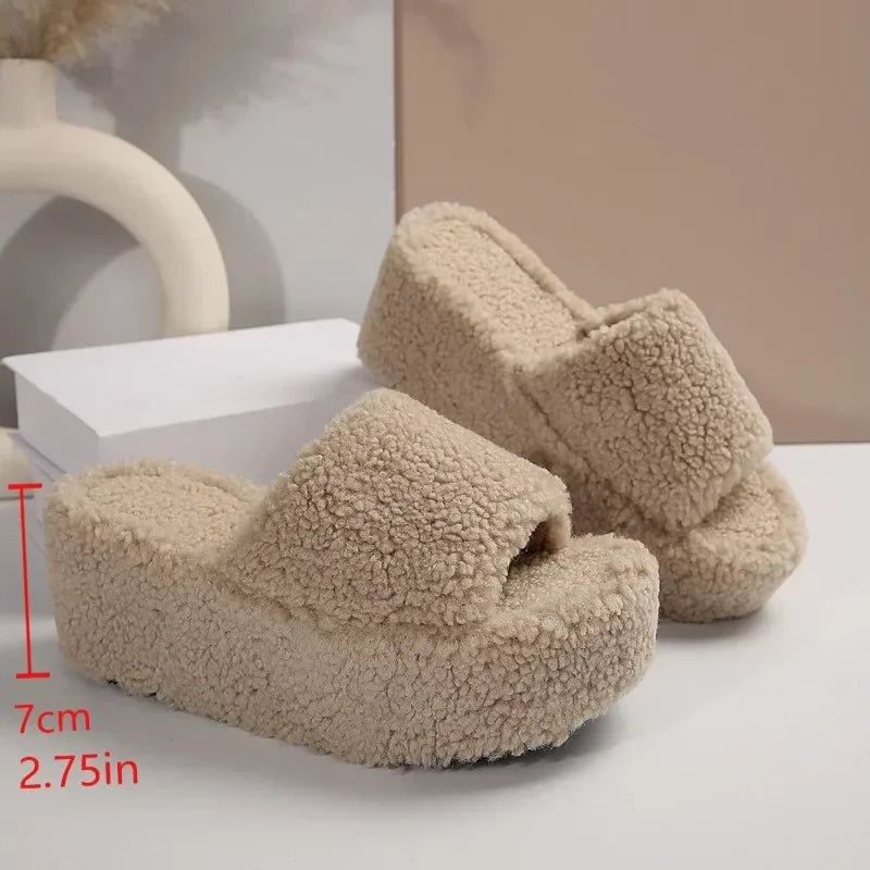 2024 Hot Sale Ladies Shoes Plus Size Women's Slippers Fashion Peep Toe Casual Slippers Women New Short Plush Platform Slippers