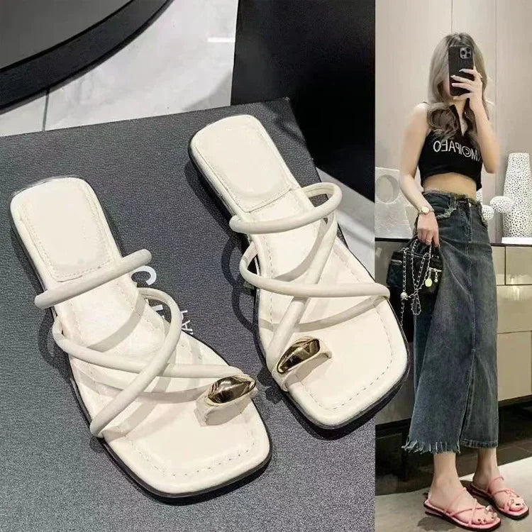 Stylish Women's Cross Strap Slide Sandals Comfortable Lightweight Toe Loop Beach Shoes with Casual Solid Color Design for Summer