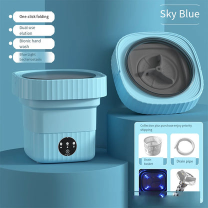 6L/11L Foldable Portable Washing Machine with Spin Dryer | Ultrasonic Mini Washer for Clothes, Underwear & Travel Use