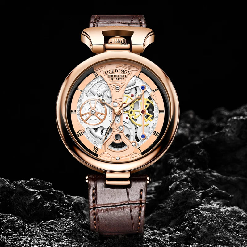 2025 LIGE Men Watches Top Brand Luxury Brown Leather Chronograph Sport Watch For Men Fashion Date Waterproof Clock Reloj Hombre