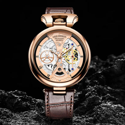 2025 LIGE Men Watches Top Brand Luxury Brown Leather Chronograph Sport Watch For Men Fashion Date Waterproof Clock Reloj Hombre