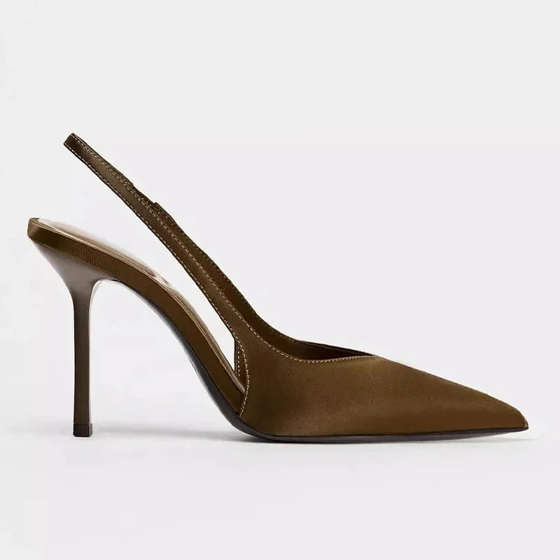 2025 New Summer Heeled Sandals Elegant Back Strap Designer Pumps Women Sexy Pointed Toe High Heels Fashion Banquet Dress Shoes