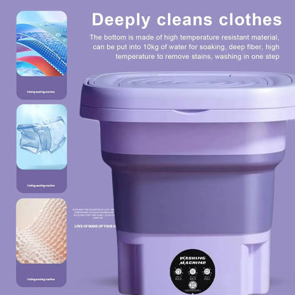 8L Portable Folding Washing Machine | Fully Automatic Mini Laundry Washer for Underwear, Baby Clothes & Dorm Use