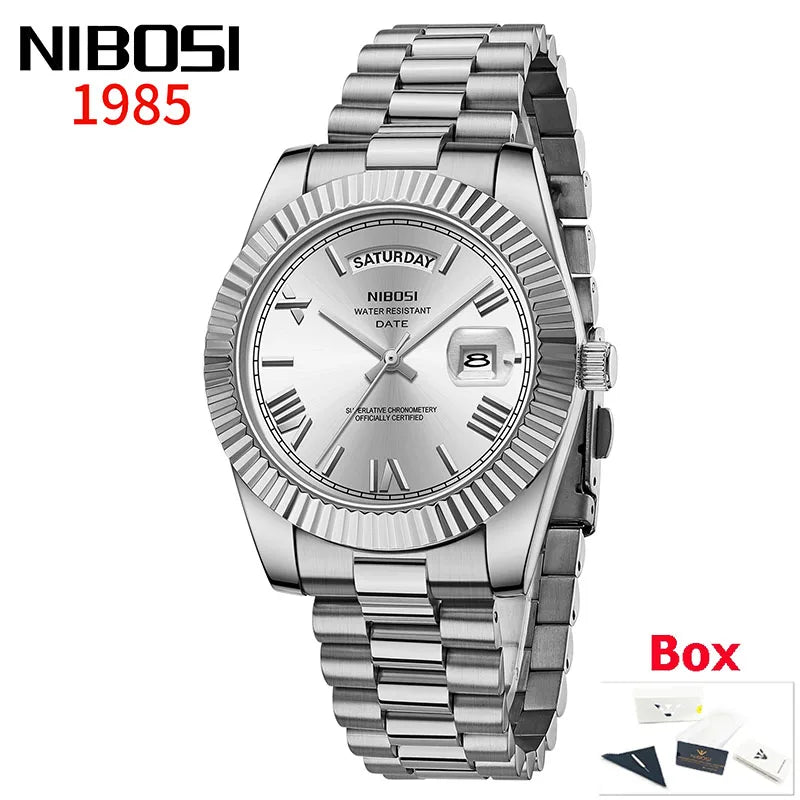 NIBOSI New Men Watch Brand Luxury Fashion Quartz Wristwatch Male Stainless Steel Waterproof Calendar Business Watches For Men
