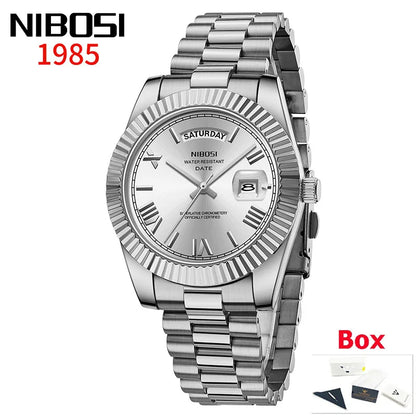 NIBOSI New Men Watch Brand Luxury Fashion Quartz Wristwatch Male Stainless Steel Waterproof Calendar Business Watches For Men