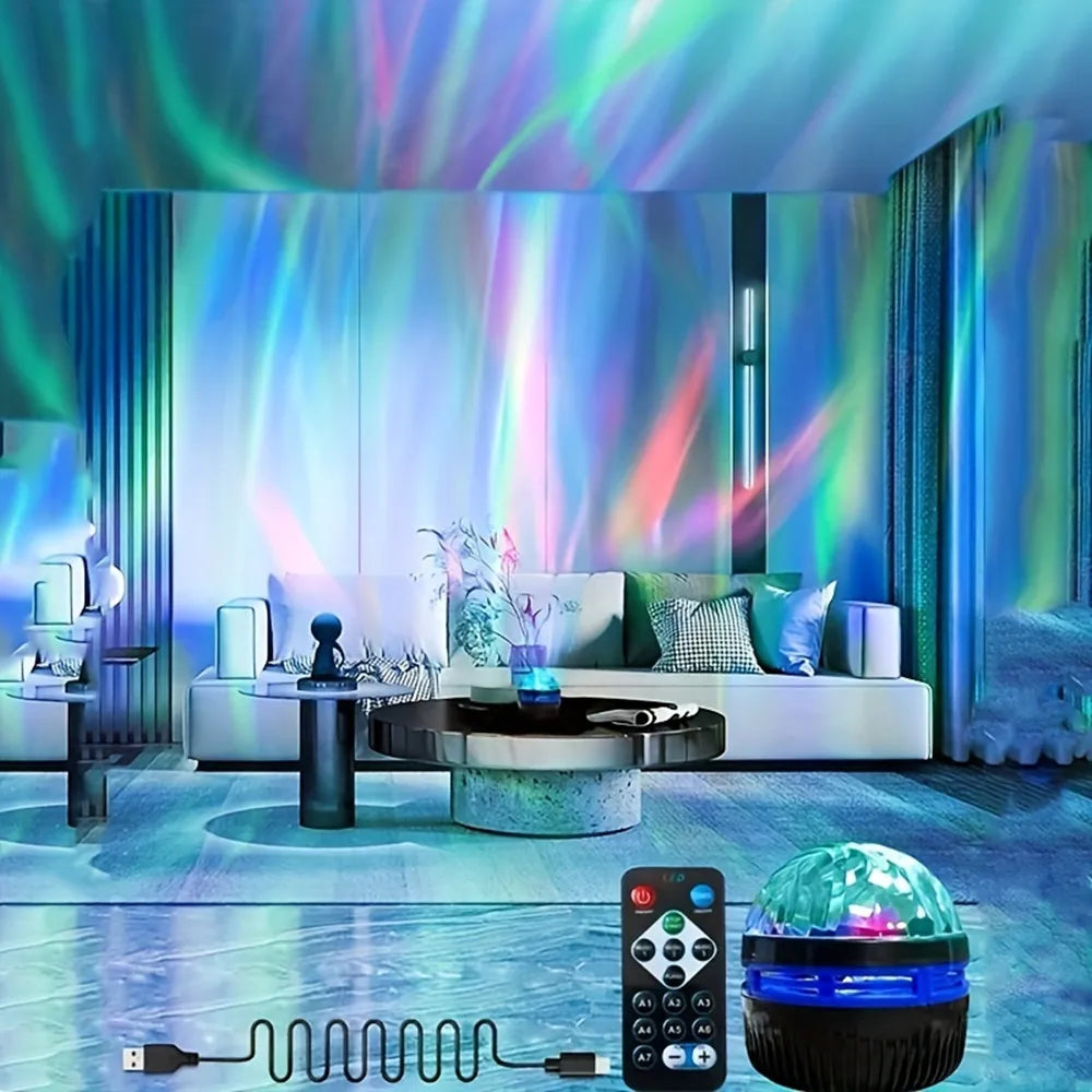 USB Galaxy Projector Aurora Night Light | 360° Rotating RGB Star Light with Remote Control for Bedroom & Home Theater Decor