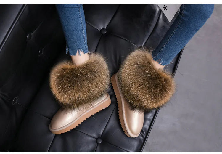 2024 Fur One Fox Hair Snow Boots Women'S Leather Low Short Tube Fashion Cowhide Snow Boots Women'S Short Boots