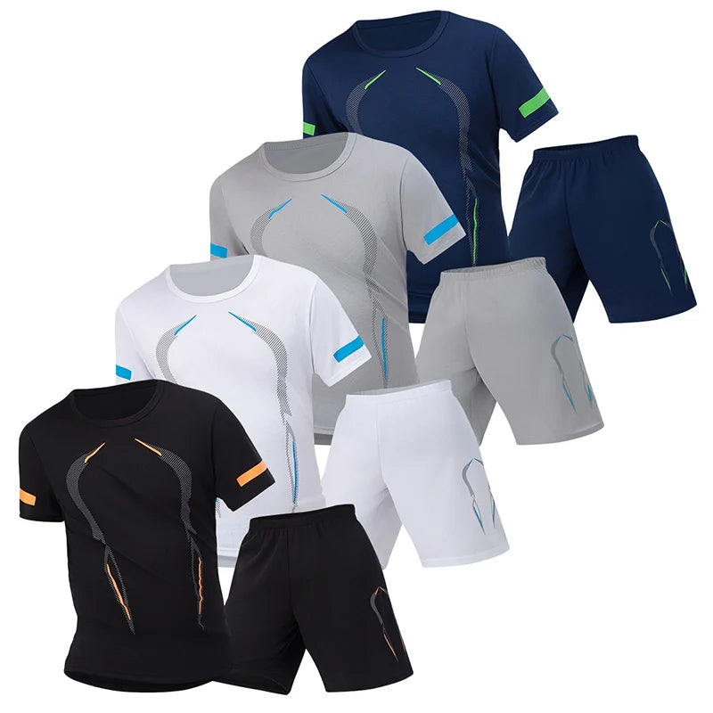 2/4/6 Pcs Plus Size Men's Quick-drying Short-sleeved Shorts Suit Men's Leisure Sports Running Fitness T-shirt Joker Shorts Teen