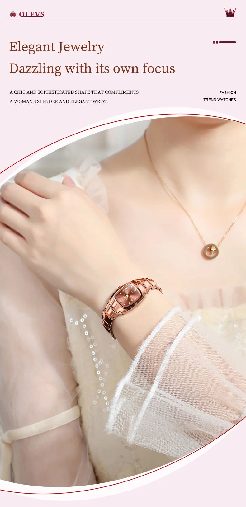 OLEVS 7006 Certified Brand Elegant Luxurious Women's Watches waterproof Tungsten Steel strip Quartz Watch for Lady Tonneau Watch