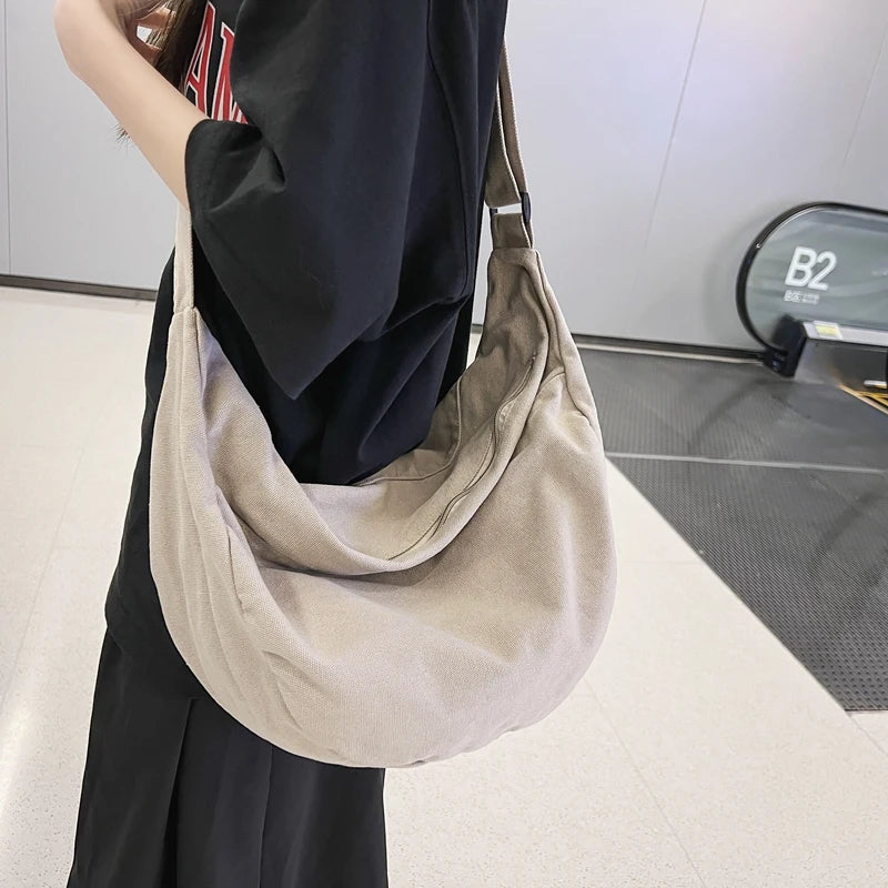 Solid Color Canvas Female Crossbody Bags For Women Large Capacity Shopping Messenger Bag Student Shoulder Bag Unisex School Bag