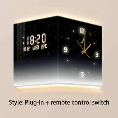 Modern Luxury Luminous Corner Wall Clock | Silent Digital Calendar Clock for Living Room & Bedroom Home Decor