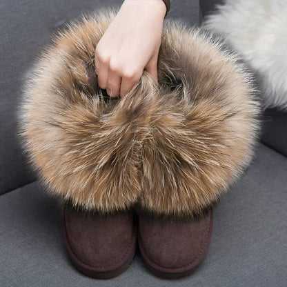 2024 Fur One Fox Hair Snow Boots Women'S Leather Low Short Tube Fashion Cowhide Snow Boots Women'S Short Boots