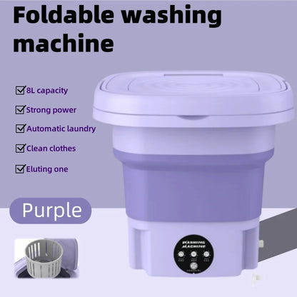 8L Portable Folding Washing Machine | Fully Automatic Mini Laundry Washer for Underwear, Baby Clothes & Dorm Use