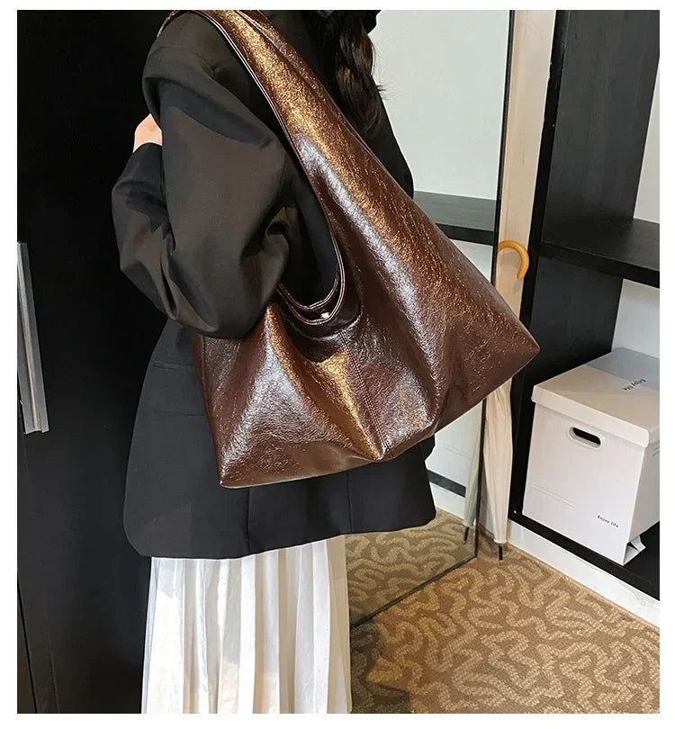 Big Black Shoulder Bags for Women Large Hobo Shopper Bag Solid Color Quality Soft Leather Crossbody Handbag Lady Travel Tote Bag