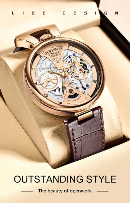 2025 LIGE Men Watches Top Brand Luxury Brown Leather Chronograph Sport Watch For Men Fashion Date Waterproof Clock Reloj Hombre