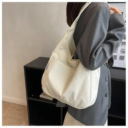 Canvas Shoulder Women's Tote Bag Corduroy Simple Casual Large Capacity Designer Handbags For Women Travel Solid Shopper Bag