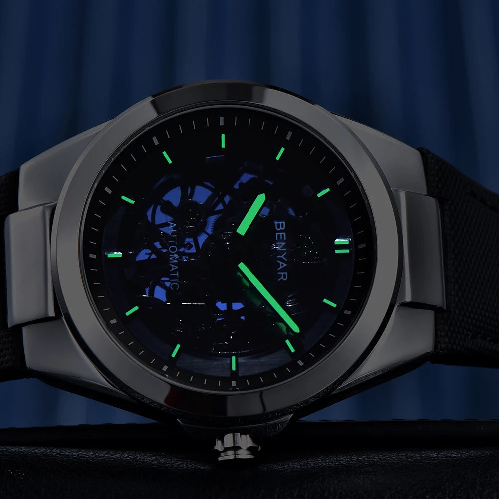 BENMYAR 2024 new BY-520742mm hollow luminous dial 50 meter waterproof fashionable luxury men's mechanical watch