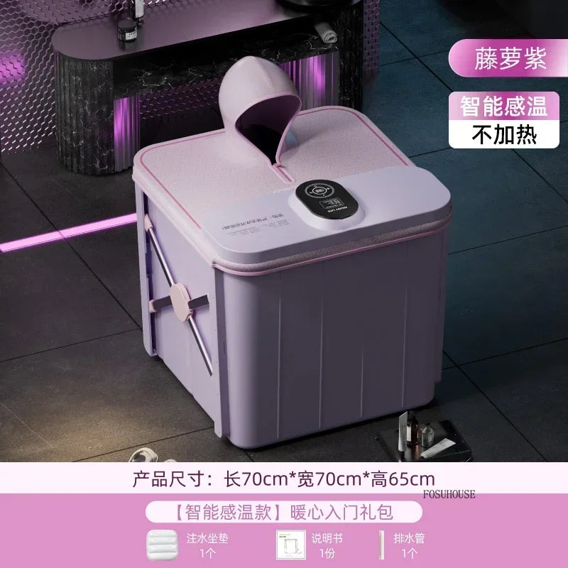 Villa Automatic Heating Folding Bath Bucket Full Body Sweat Steam Bath Barrel Constant Temperature Thickening Portable Bathtub H