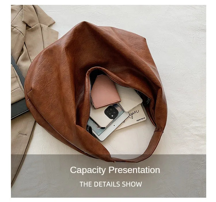 Big Black Shoulder Bags for Women Large Hobo Shopper Bag Solid Color Quality Soft Leather Crossbody Handbag Lady Travel Tote Bag