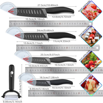 Ceramic Fruit Knife for Kitchen 3 4 5 6 inch Chef Knife with Sheath Utility Slicing Cooking Tool for Vegetable Rustproof Zirconi