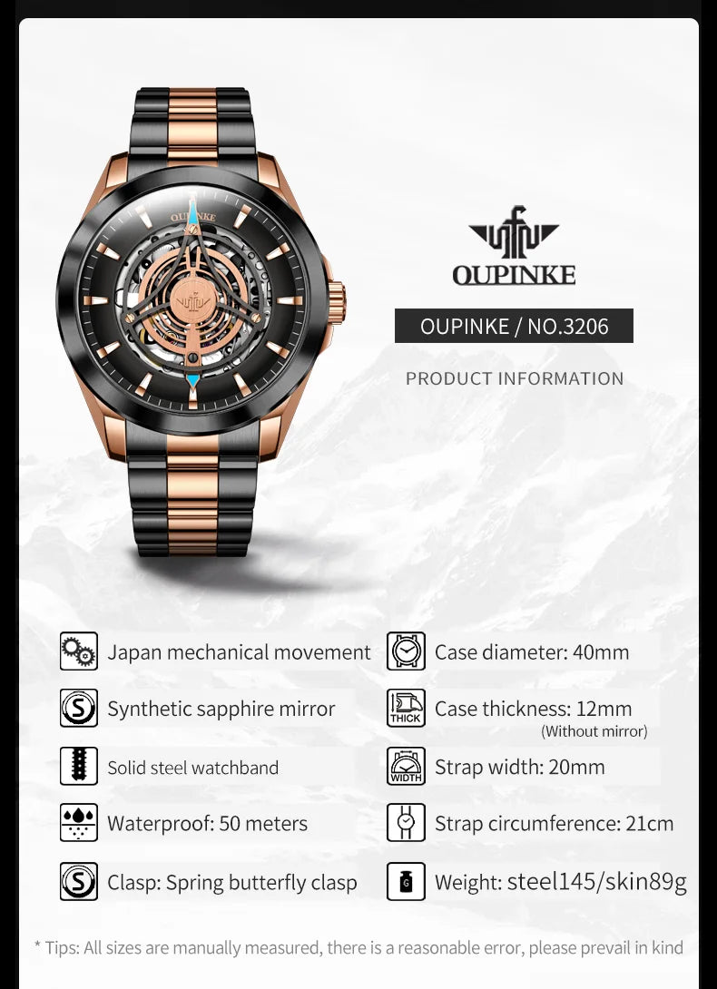 OUPINKE 3206 Mens Watches  Automatic Mechanical Wristwatch For Man Stainless Steel Waterproof Luminous Sapphire Luxury Original