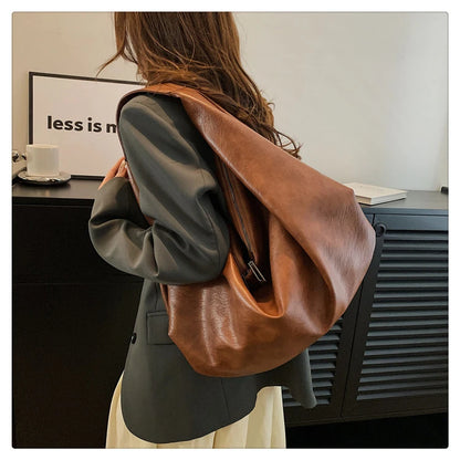 Big Black Shoulder Bags for Women Large Hobo Shopper Bag Solid Color Quality Soft Leather Crossbody Handbag Lady Travel Tote Bag