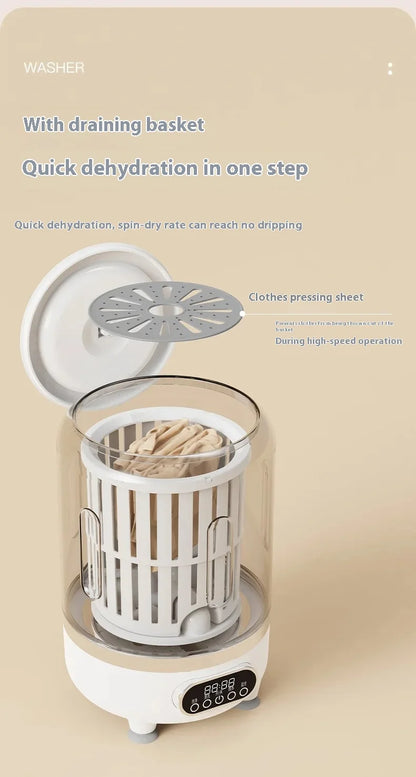 Mini Dual-Tub Washing Machine Portable Washer For Underwear/Socks 3L Capacity Blue Light Sterilization Easy Drain